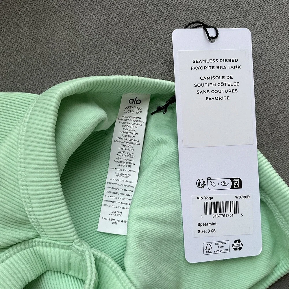 Alo Yoga Seamless Ribbed Favorite Bra Tank Spearmint XXS